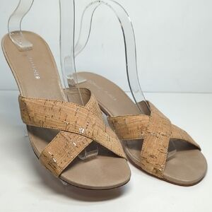 Donald J. Pliner Tan Cork Strap Wooden Heel Sandals Women's Size 8.5